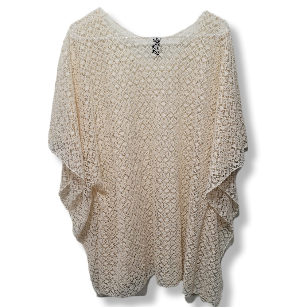 Tempo Cream Loose Knit Boho Layering Lightweight Poncho